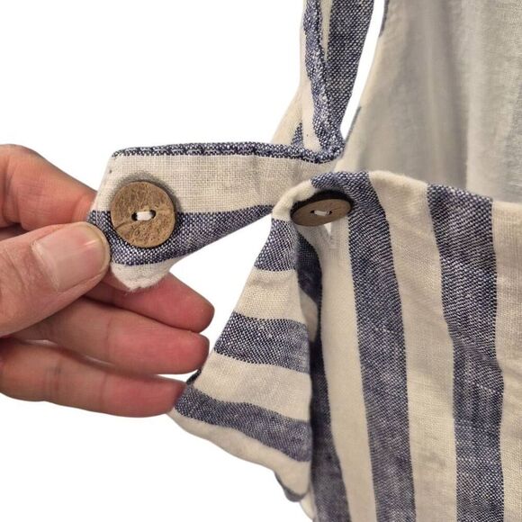 Rachel Zoe Women's White & Blue Linen Striped Romper with Pockets, Sash & Adjust - Picture 6 of 15